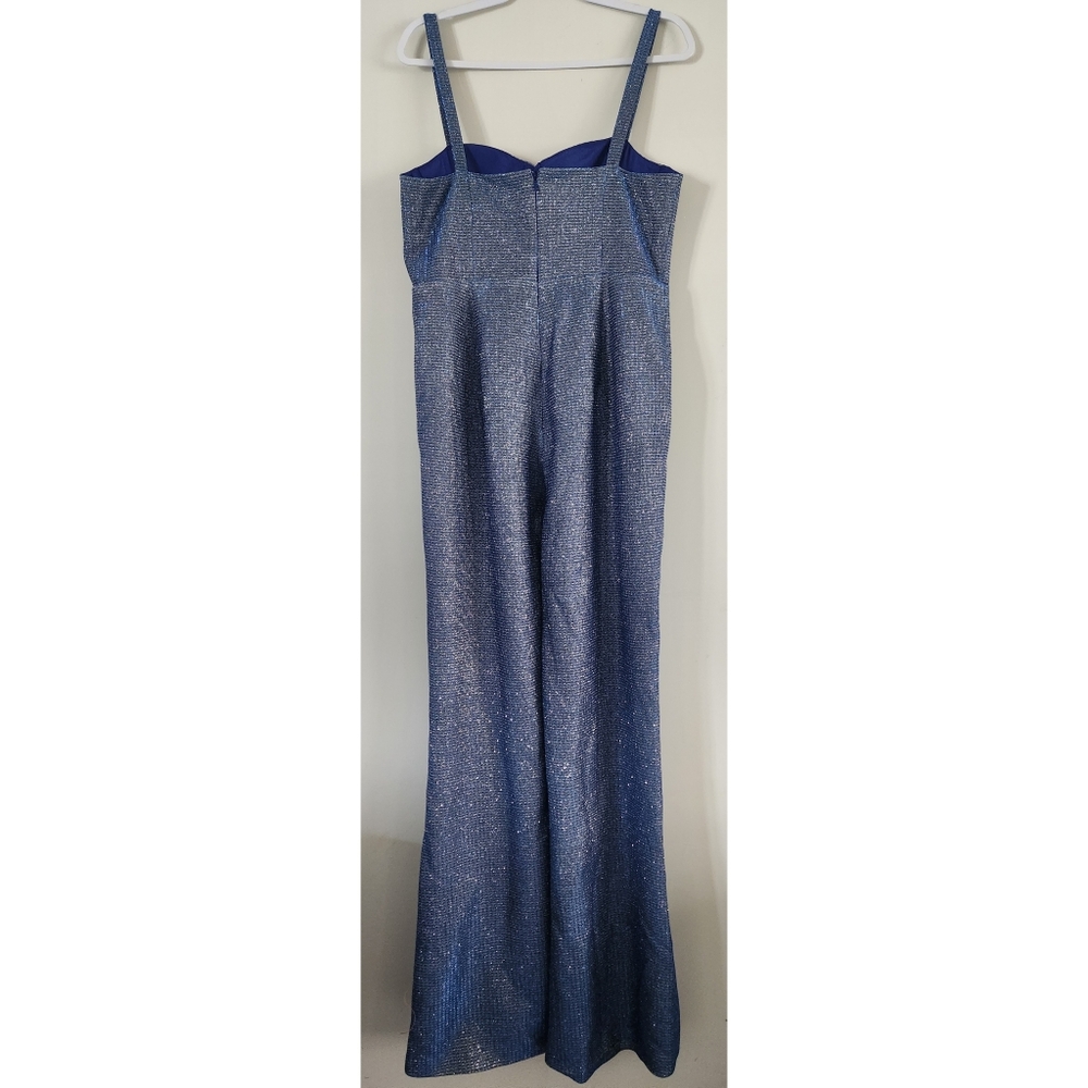 NWOT ASOS Blue Metallic Cupped Flare Jumpsuit Size 10 - Picture 5 of 11